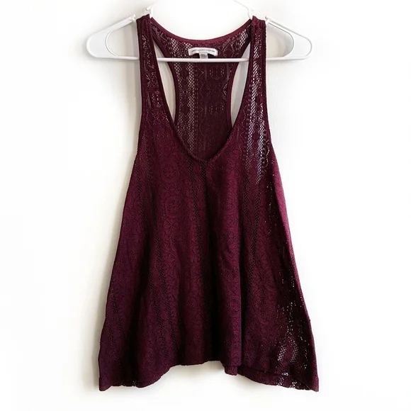 American Eagle Lace Swing Maroon Tank Top - Picture 2 of 7